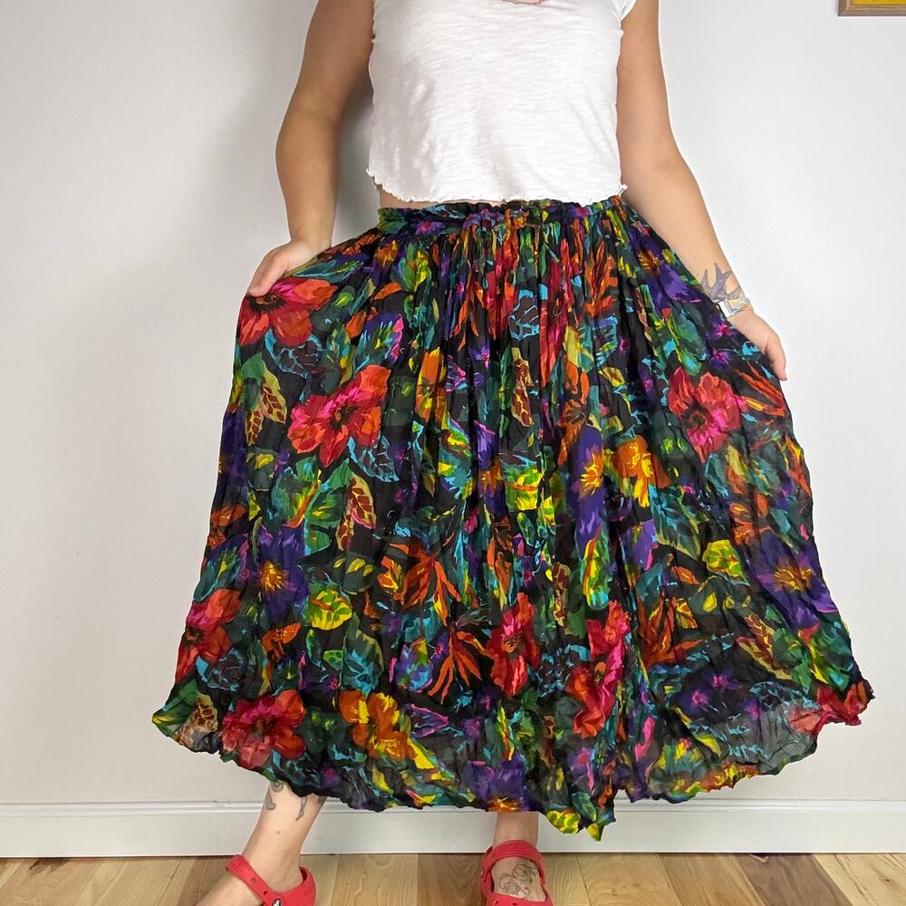 Vintage 90s in style floral boho midi skirt one size